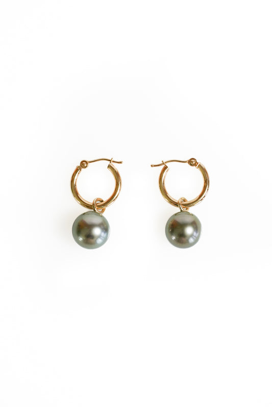 Tahitian Pearl Hoop Earrings (small) 14k