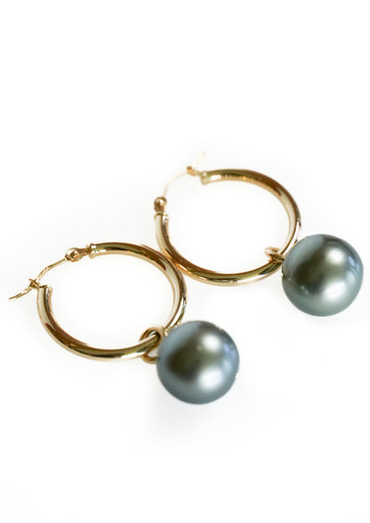 Tahitian Pearl Hoop Earrings (medium) 14k