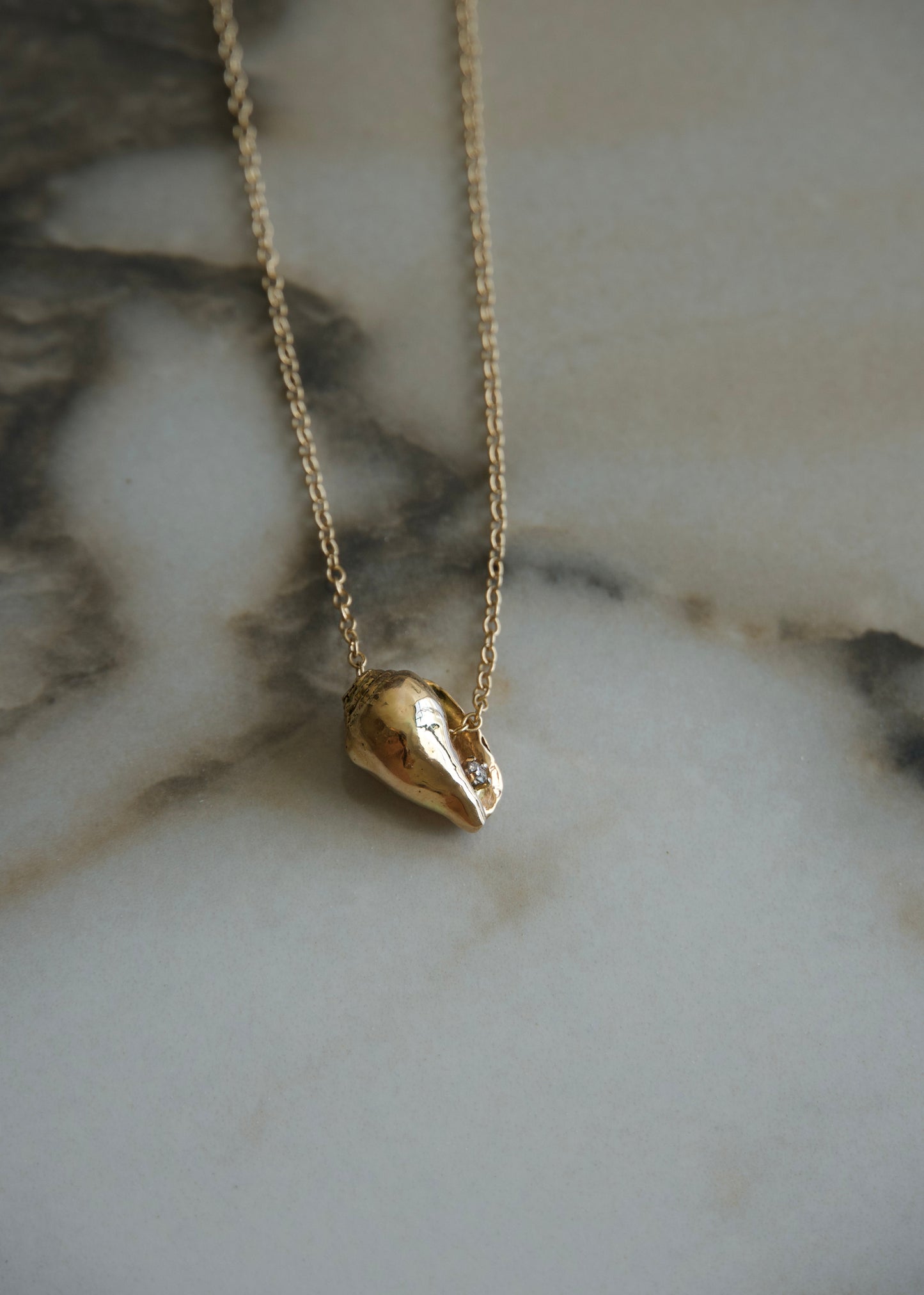 Shell Pendant with natural diamond 14k