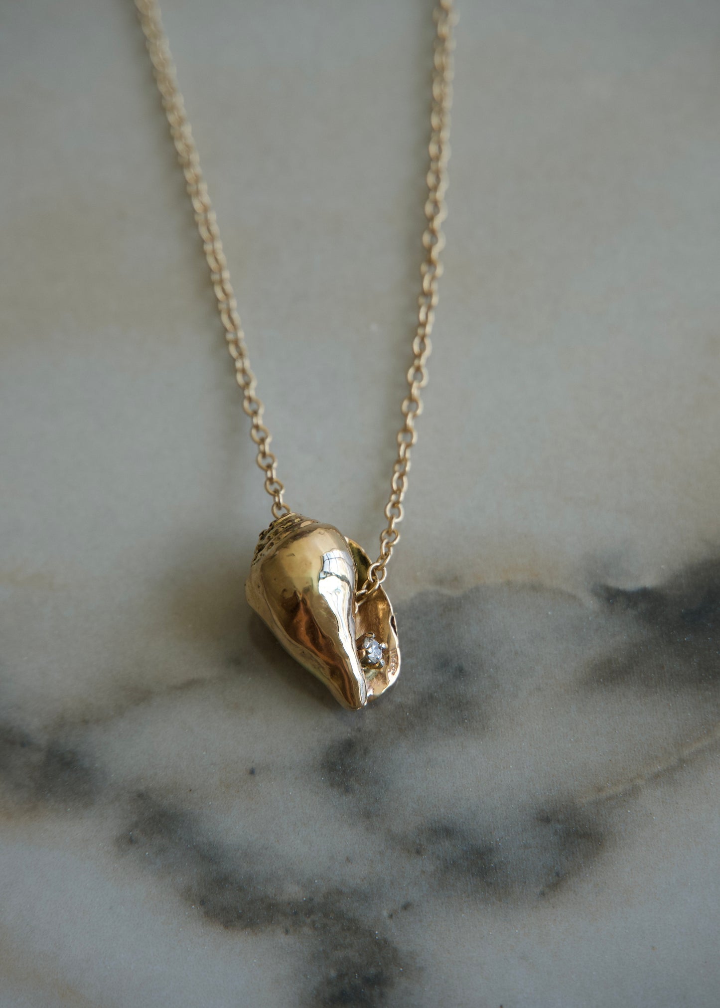 Shell Pendant with natural diamond 14k