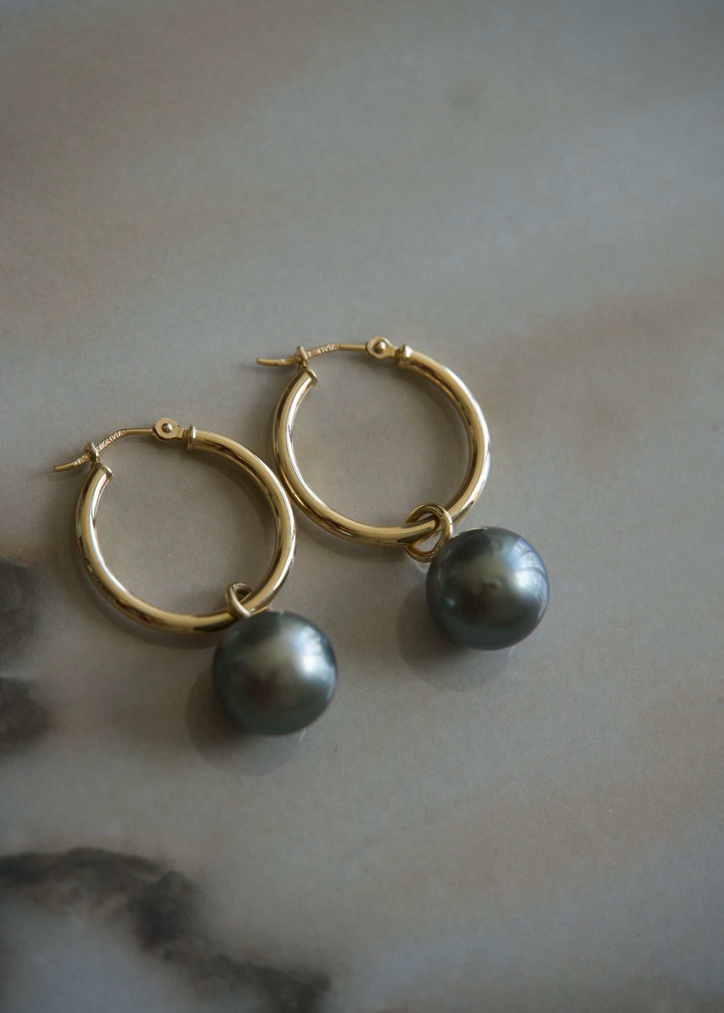 Tahitian Pearl Hoop Earrings (medium) 14k